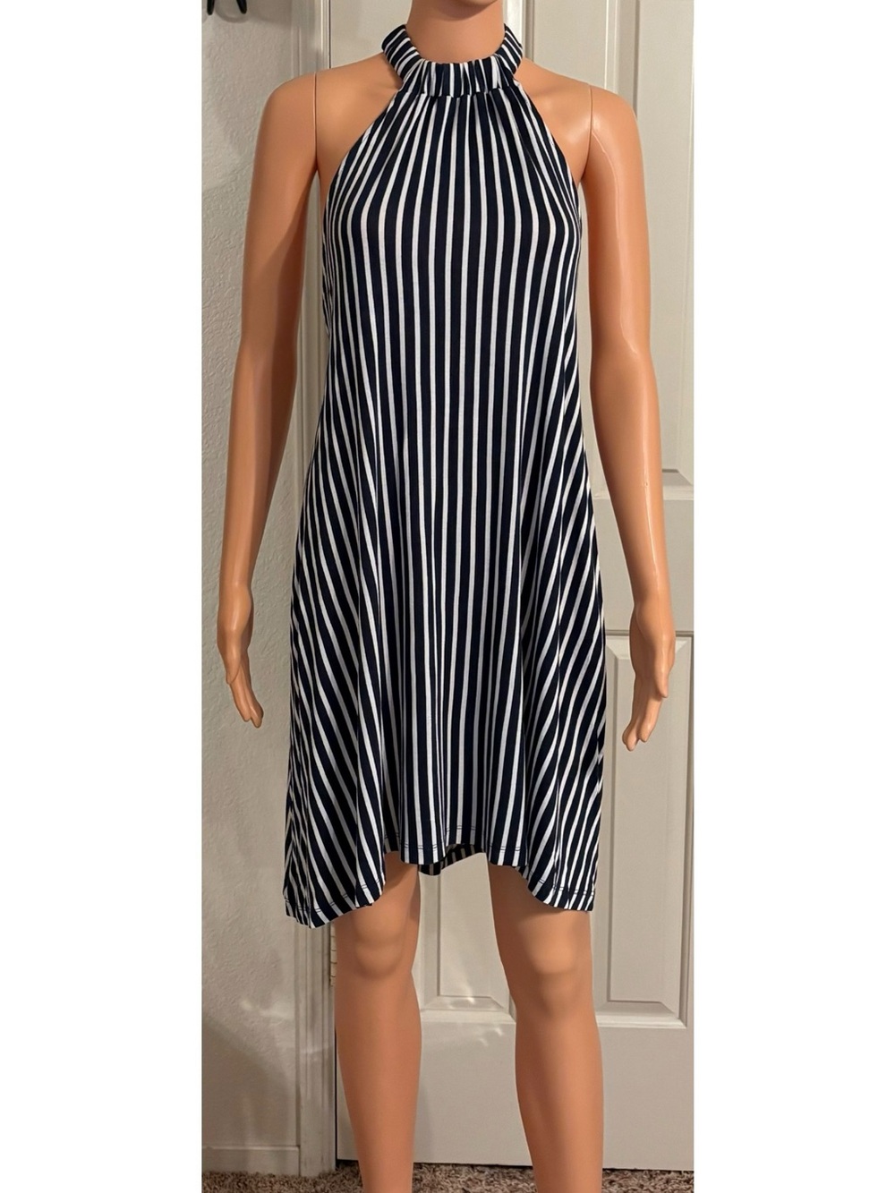 ASOS Black & White Striped Backless Halter Dress